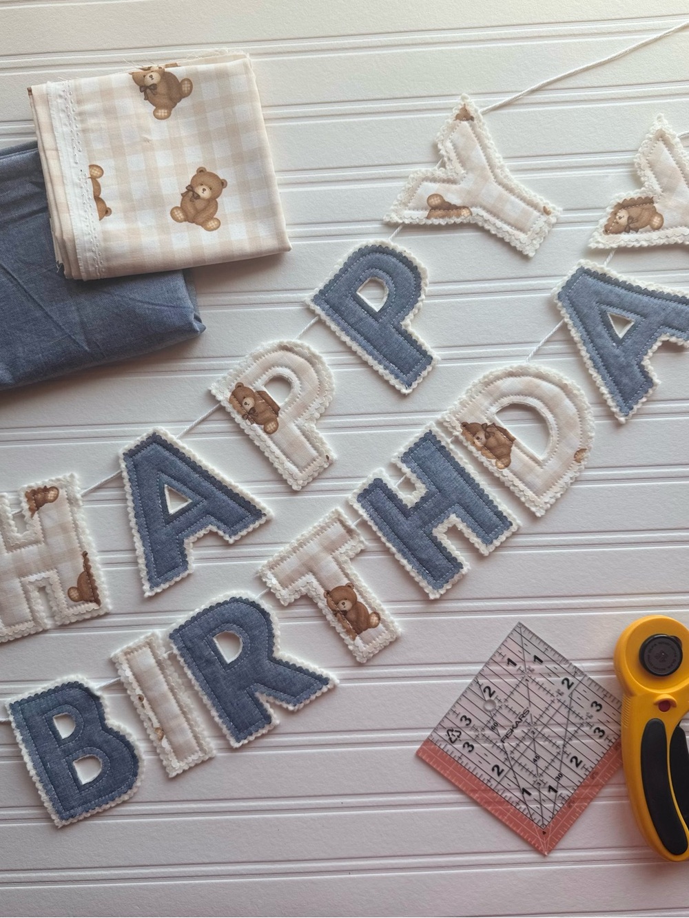 Handmade Blue & Cream 'Happy Birthday' Banner - Home Party Supplies